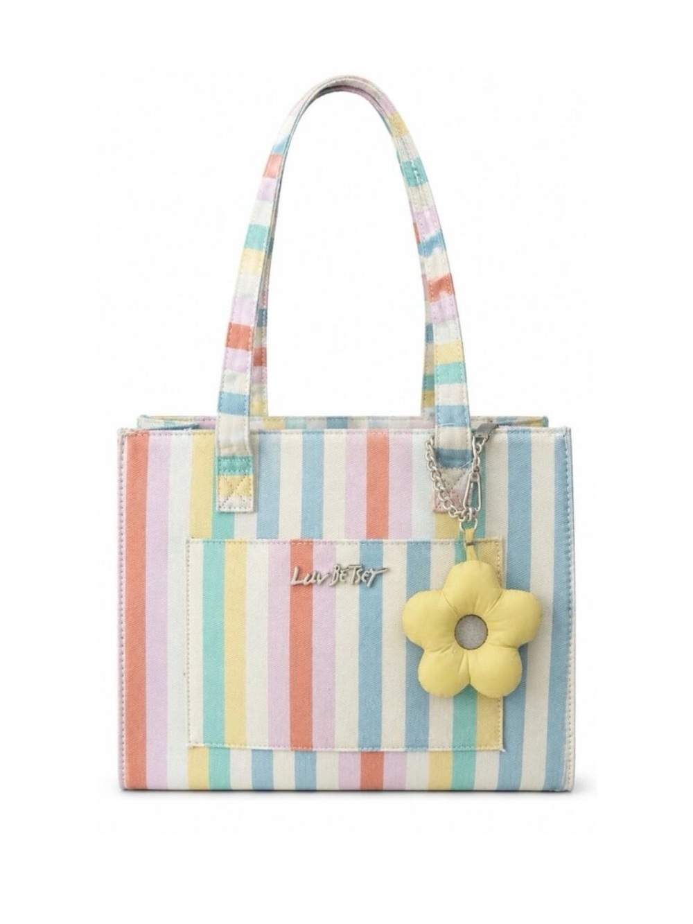 Luv Betsey Pastel Striped Tote with Yellow Flower Charm